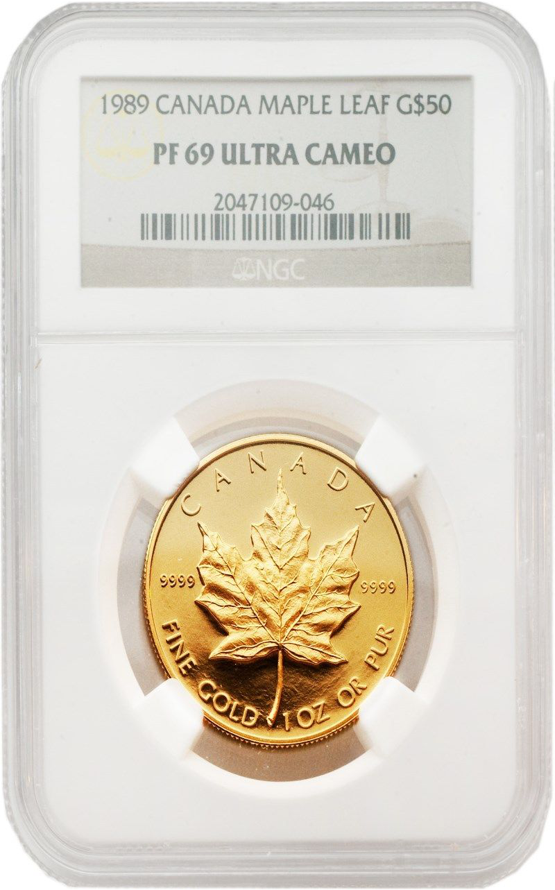 【メイプルリーフ金貨】1989年 カナダ 10周年記念 1オンス 50ドル金貨 NGC-PF69（プルーフ） ウルトラカメオ | ゾラディマネータ