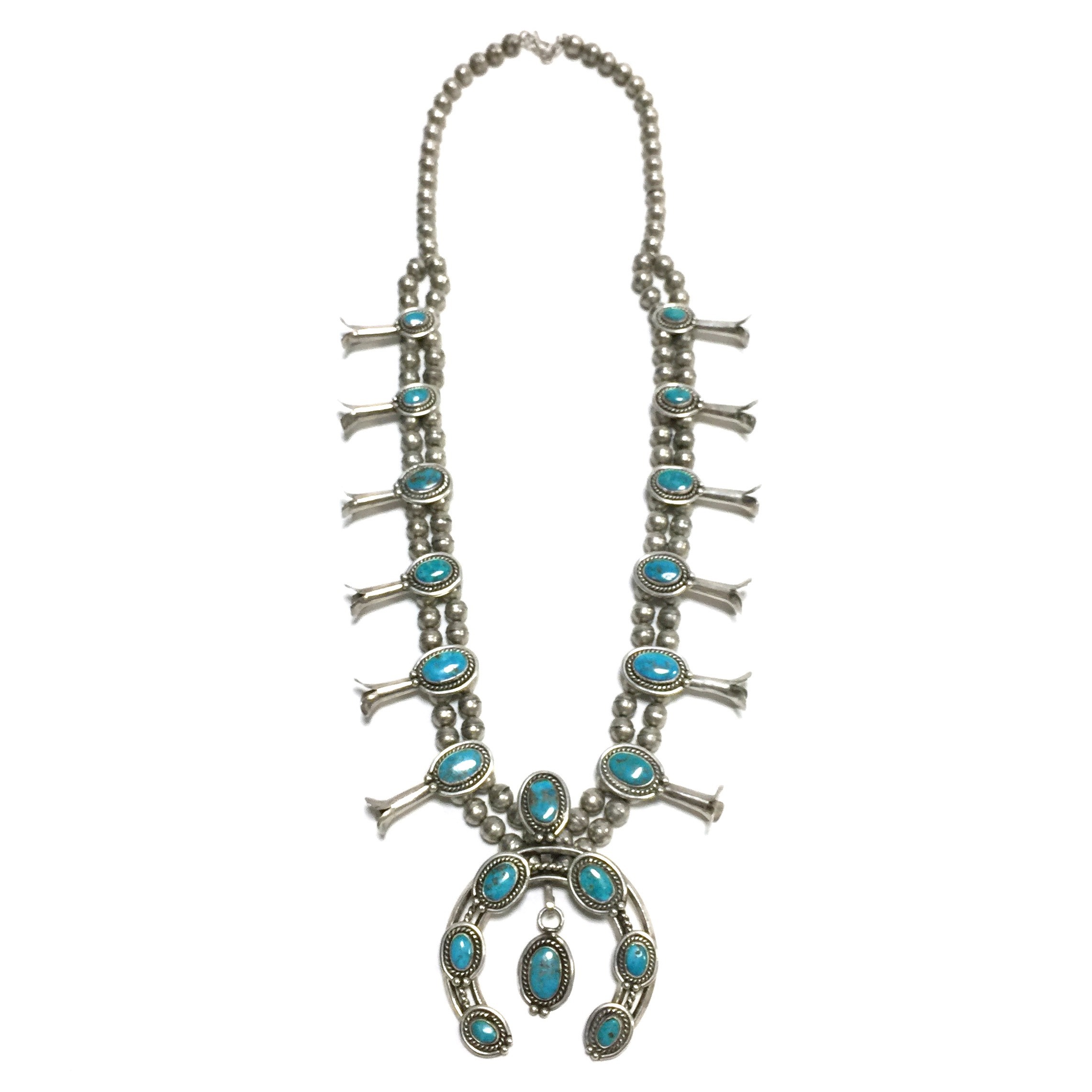 Navajo Vintage Naja Squash Blossom Turquoise Necklace The Fabulous